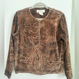 Vintage Leopard Print Fleece Zip Up Cardigan Jacket Size Small